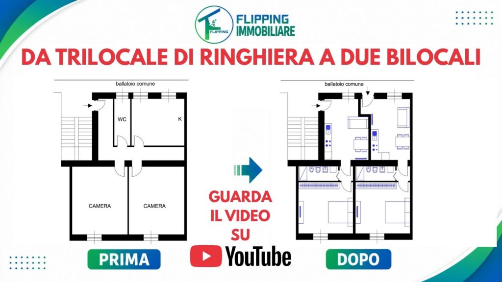 video del frazionamento di un trilocale in due bilocali a Milano
